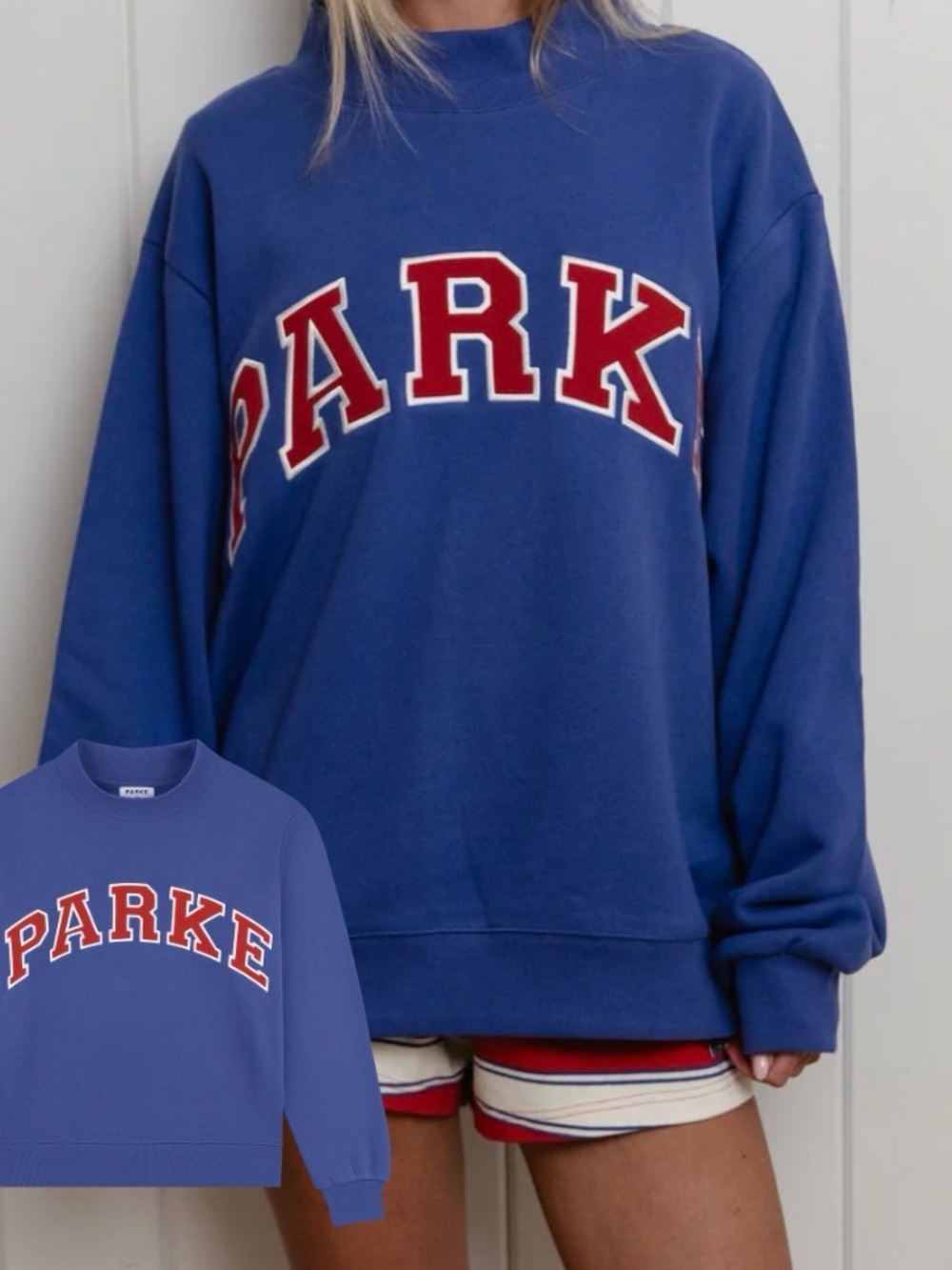 NWT! Parke Coastal Mockneck sweatshirt, sail w/ Red Logo, size L/XL